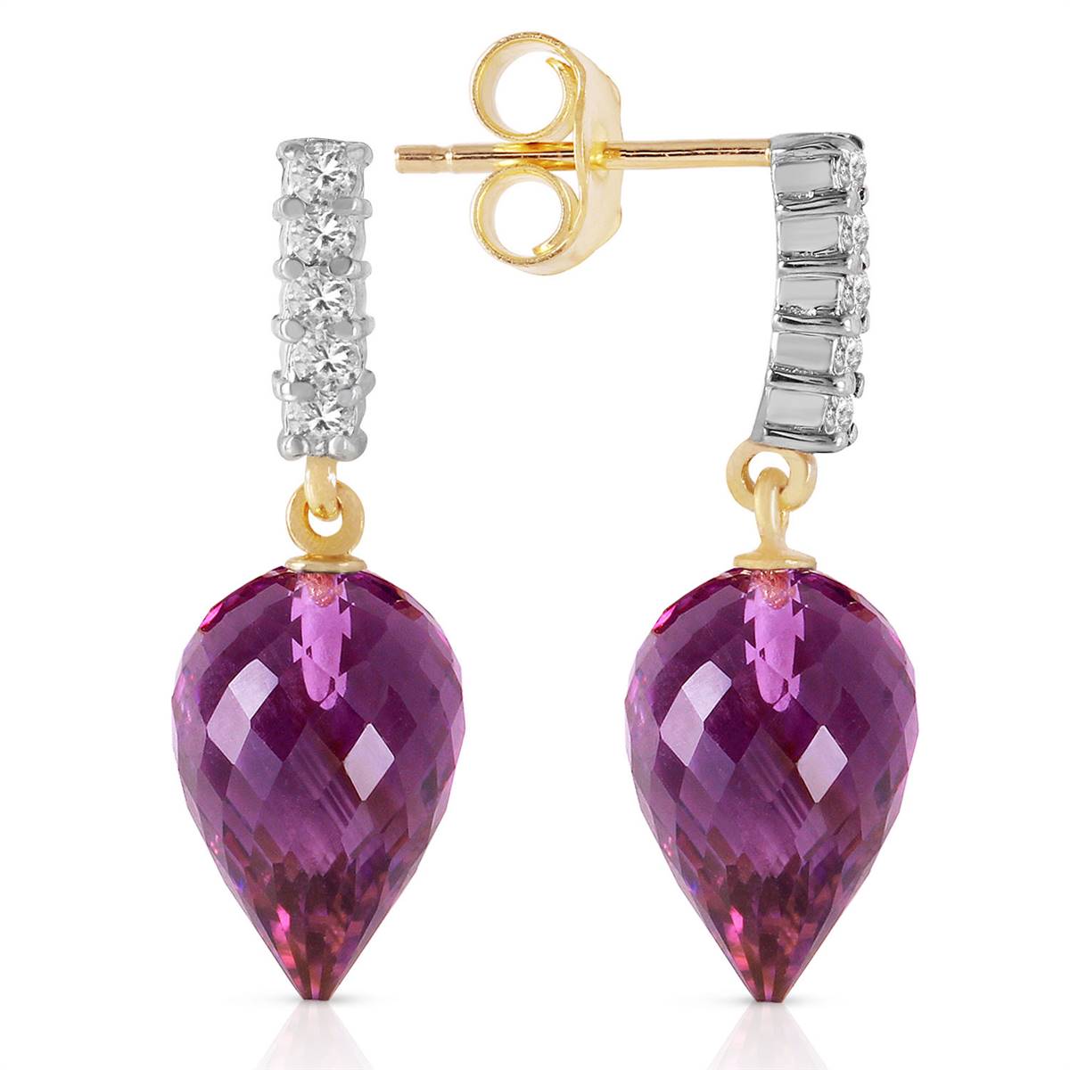 19.15 Carat 14K Solid Yellow Gold True Character Amethyst Earrings