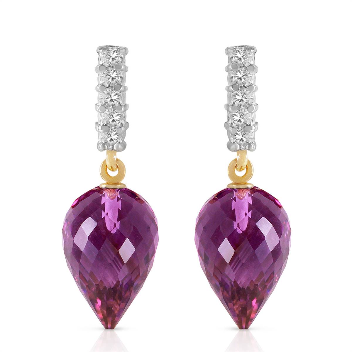 19.15 Carat 14K Solid Yellow Gold True Character Amethyst Earrings