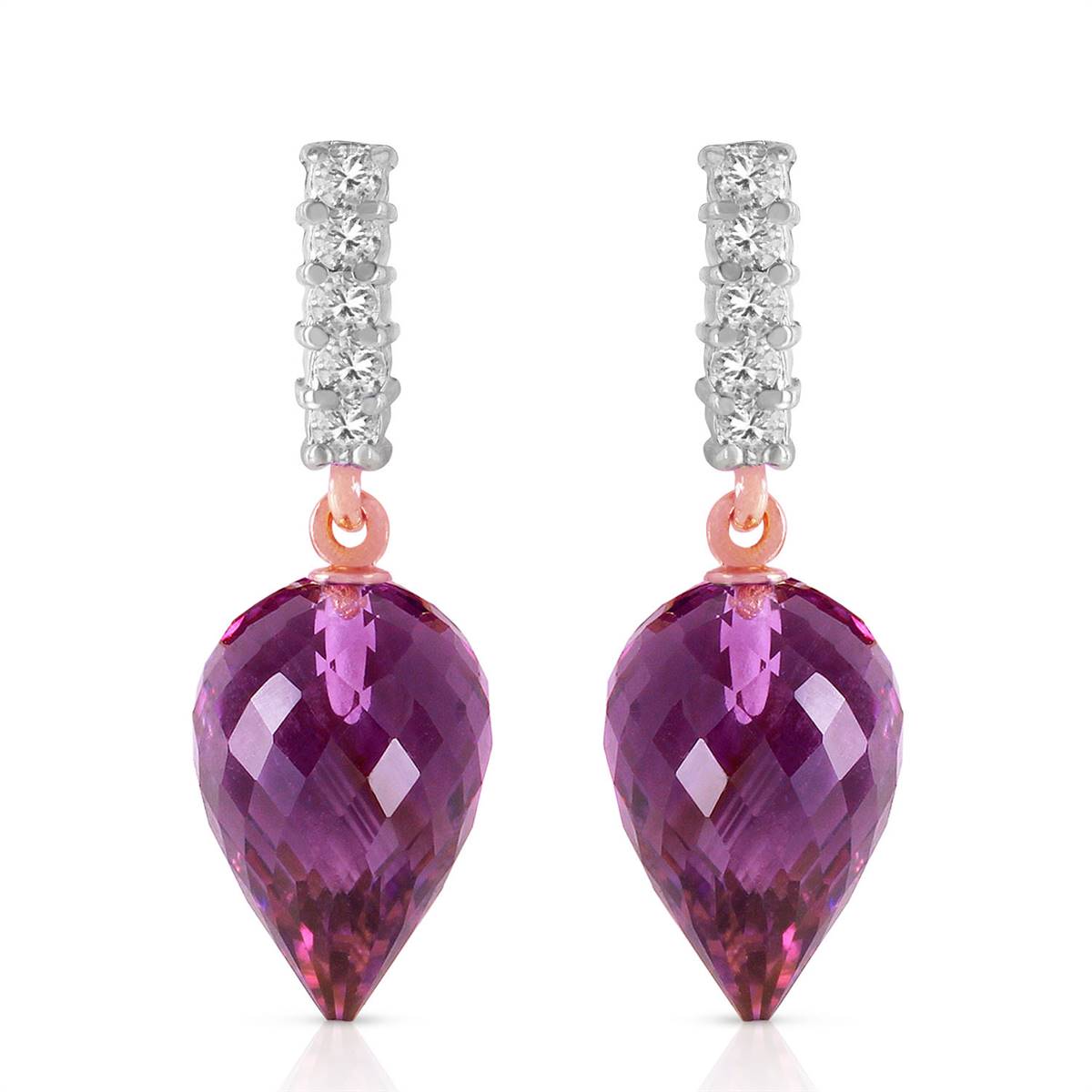 19.15 Carat 14K Solid Rose Gold Earrings Diamond Amethyst