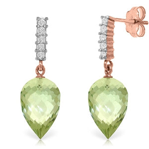 19.15 Carat 14K Solid Rose Gold Earrings Diamond Green Amethyst