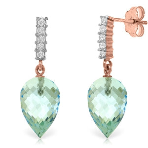 22.65 Carat 14K Solid Rose Gold Diamond Pointy Blue Topaz Earrings