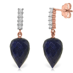 25.95 Carat 14K Solid Rose Gold Earrings Diamond Briolette Sapphire