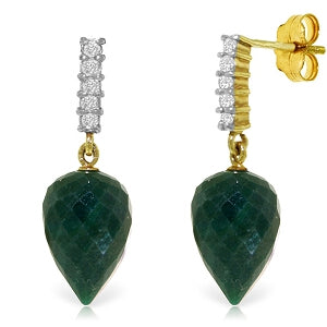 25.95 Carat 14K Solid Yellow Gold Earrings Diamond Briolette Emerald