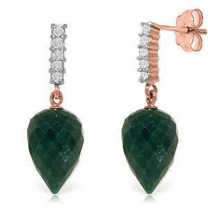 25.95 Carat 14K Solid Rose Gold Earrings Diamond Briolette Emerald