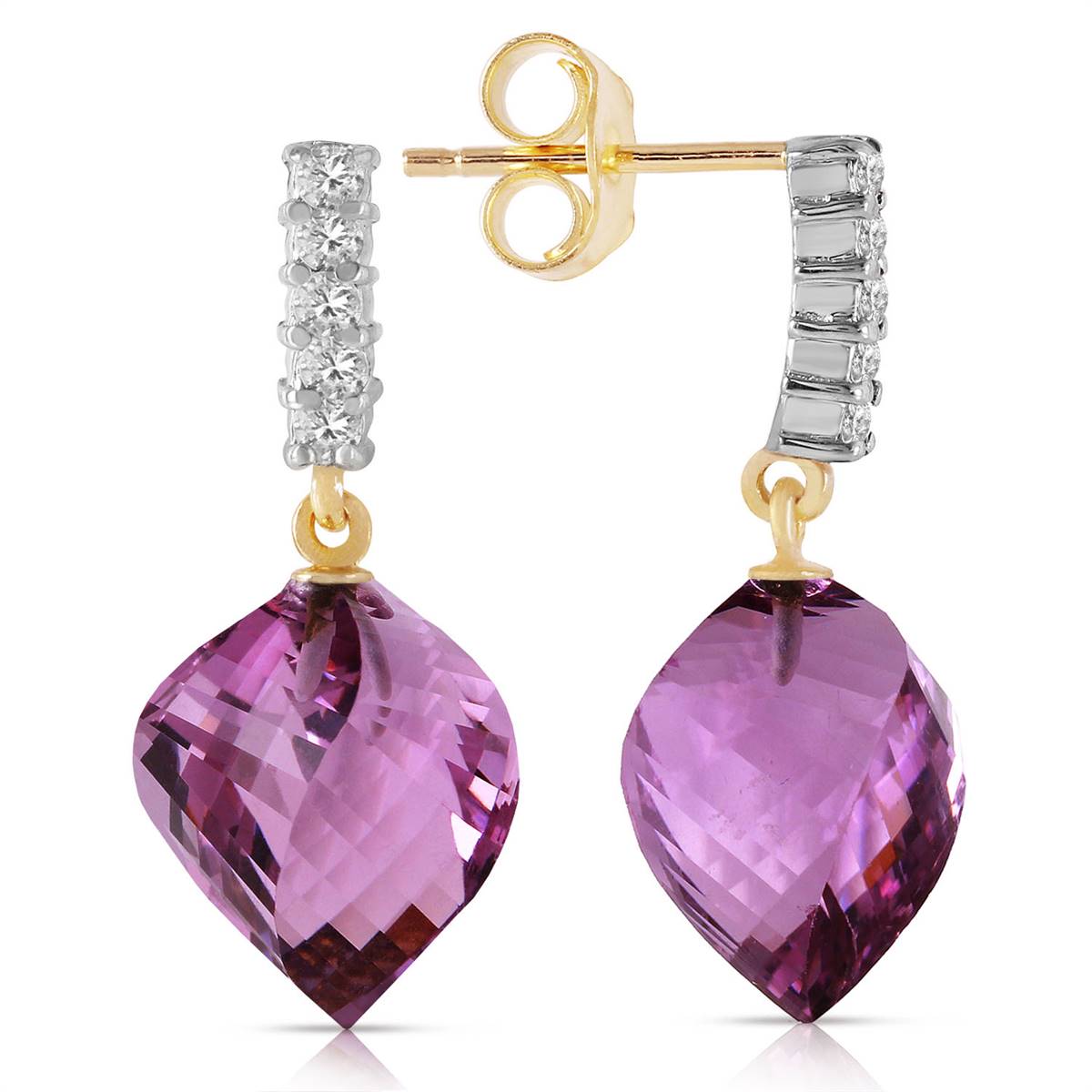 21.65 Carat 14K Solid Yellow Gold Strong Character Amethyst Earrings