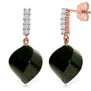 31.15 Carat 14K Solid Rose Gold Diamond Twisted Black Spinel Earrings