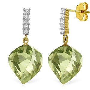 26.15 Carat 14K Solid Yellow Gold Strong Character Green Amethyst Earrings