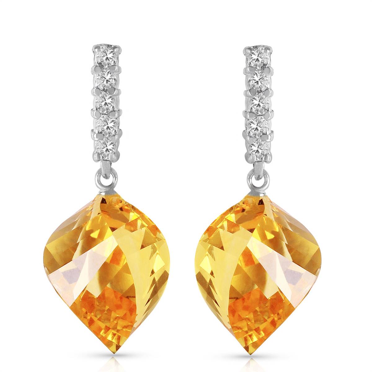 23.65 Carat 14K Solid White Gold Participation Citrine Diamond Earrings