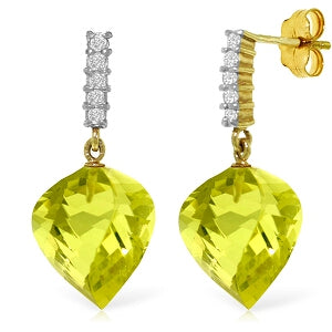 21.65 Carat 14K Solid Yellow Gold Strong Character Lemon Quartz Earrings