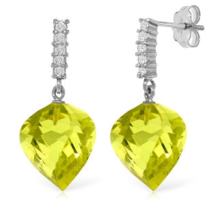 21.65 Carat 14K Solid White Gold Pulsing Joy Lemon Quartz Diamond Earrings