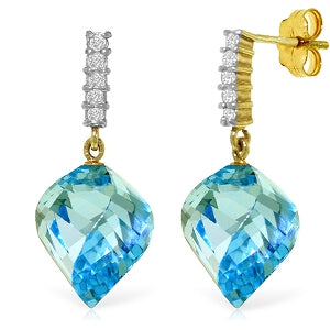 27.95 Carat 14K Solid Yellow Gold Strong Character Blue Topaz Earrings