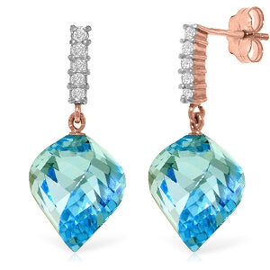 27.95 Carat 14K Solid Rose Gold Diamond Spiral Blue Topaz Earrings