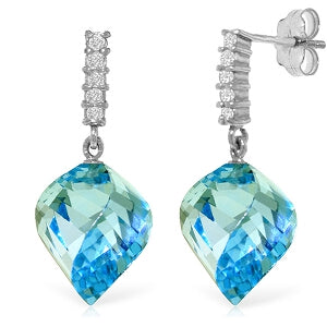 27.95 Carat 14K Solid White Gold Play The Violin Blue Topaz Diamond Earrings