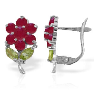 2.12 Carat 14K Solid White Gold Rise To Stand Ruby Peridot Earrings