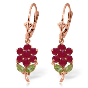 2.12 Carat 14K Solid Rose Gold Flowers Earrings Ruby Peridot