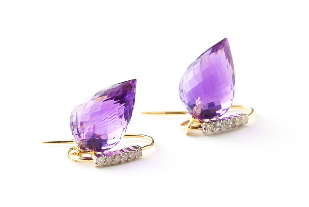 19.18 Carat 14K Solid Yellow Gold Finesse Amethyst Diamond Earrings