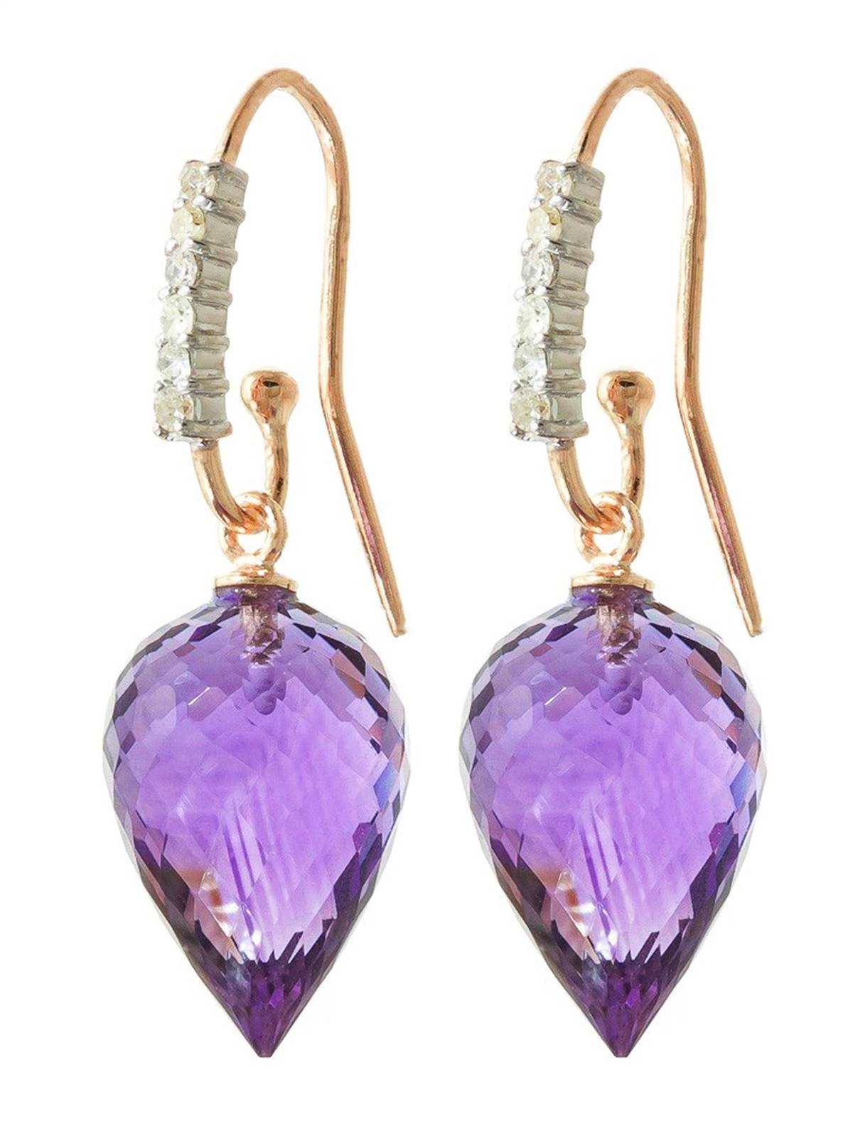 19.18 Carat 14K Solid Rose Gold Diamond Pointy Amethyst Earrings