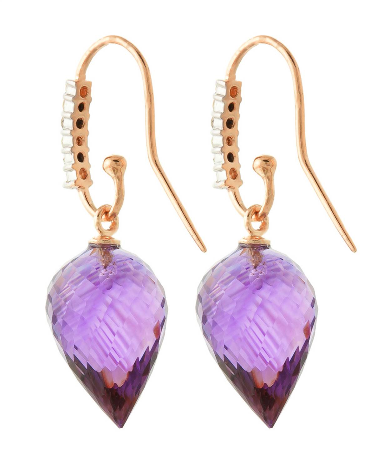 19.18 Carat 14K Solid Rose Gold Diamond Pointy Amethyst Earrings