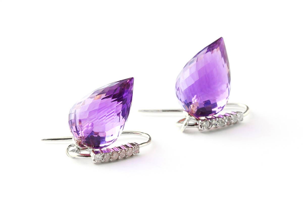 19.18 Carat 14K Solid White Gold Bewildered Amethyst Diamond Earrings