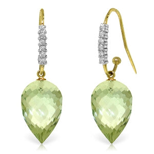 19.19 Carat 14K Solid Yellow Gold Finesse Green Amethyst Diamond Earrings