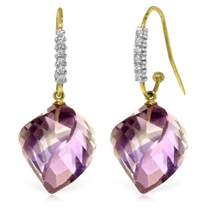 21.68 Carat 14K Solid Yellow Gold Romantica Amethyst Diamond Earrings