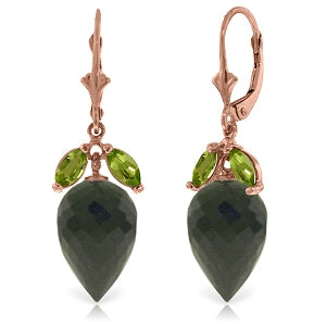 25.5 Carat 14K Solid Rose Gold Earrings Peridot Briolette Black Spinel