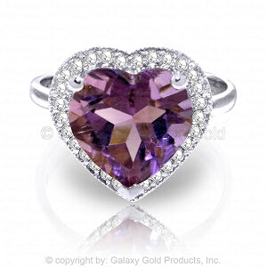 3.24 Carat 14K Solid White Gold Ring Diamond Heart Amethyst