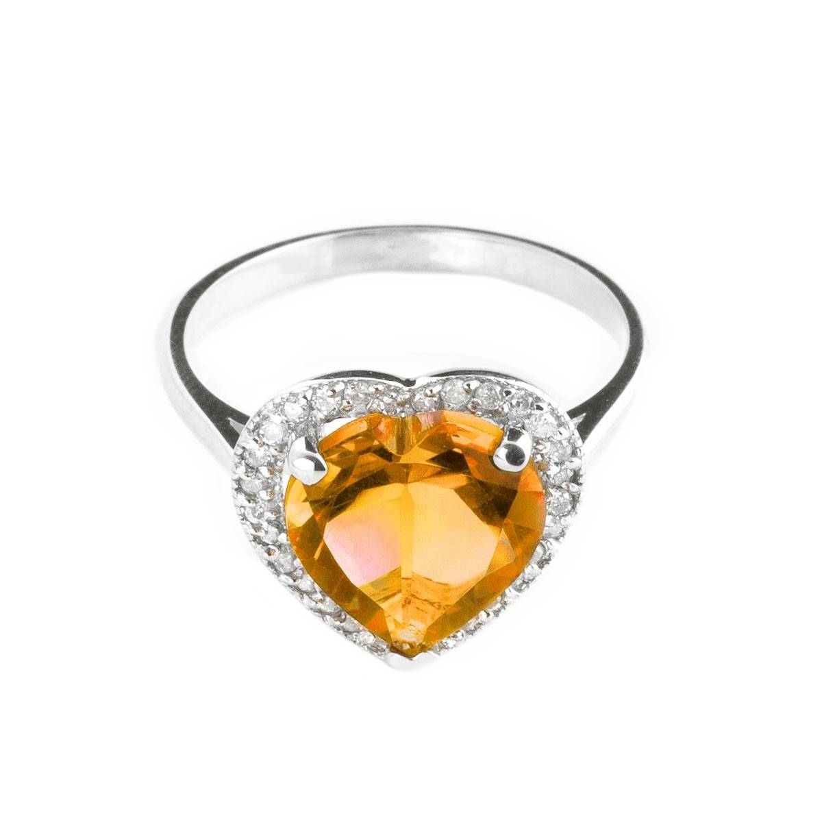 3.24 Carat 14K Solid White Gold Ring Diamond Heart Citrine