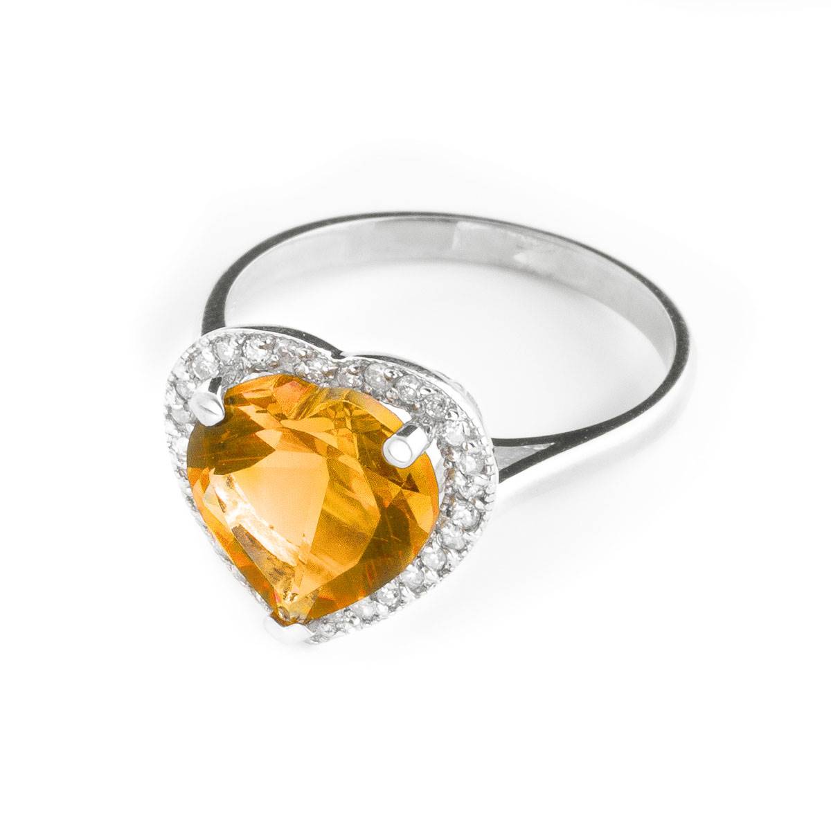 3.24 Carat 14K Solid White Gold Ring Diamond Heart Citrine