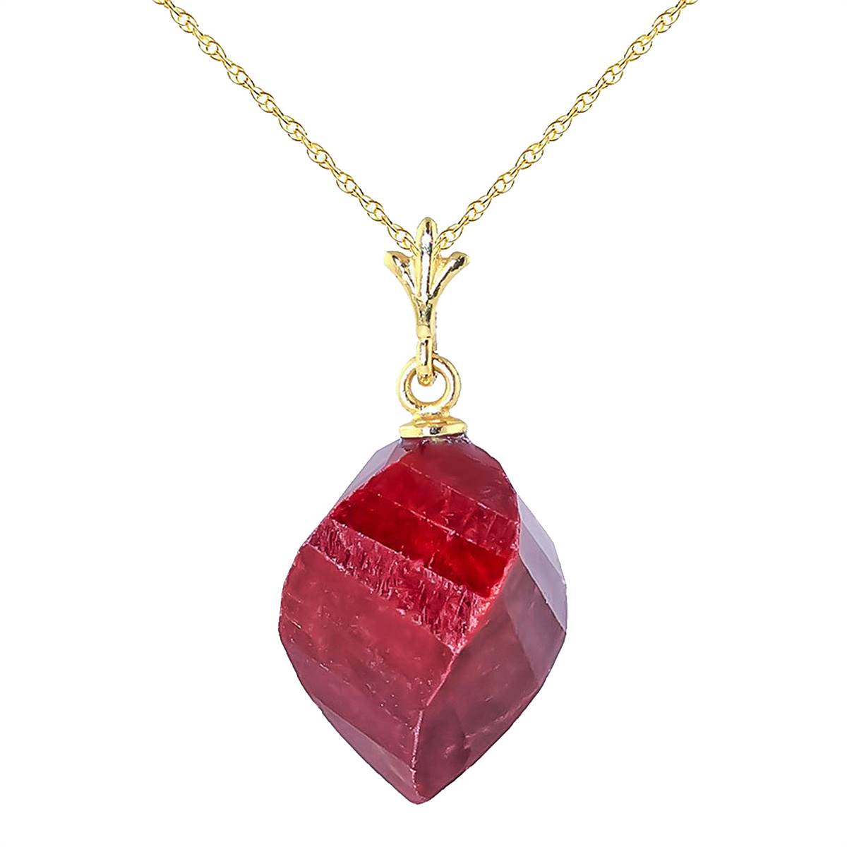 15.25 Carat 14K Solid Yellow Gold Necklace Twisted Briolette Ruby