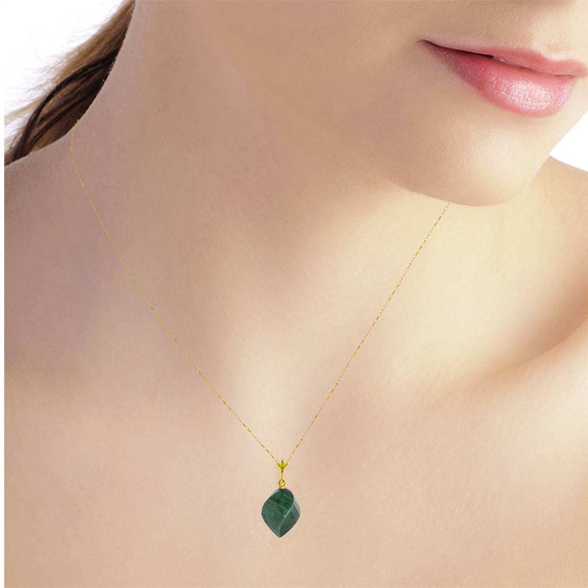 15.25 Carat 14K Solid Yellow Gold Necklace Twisted Briolette Emerald