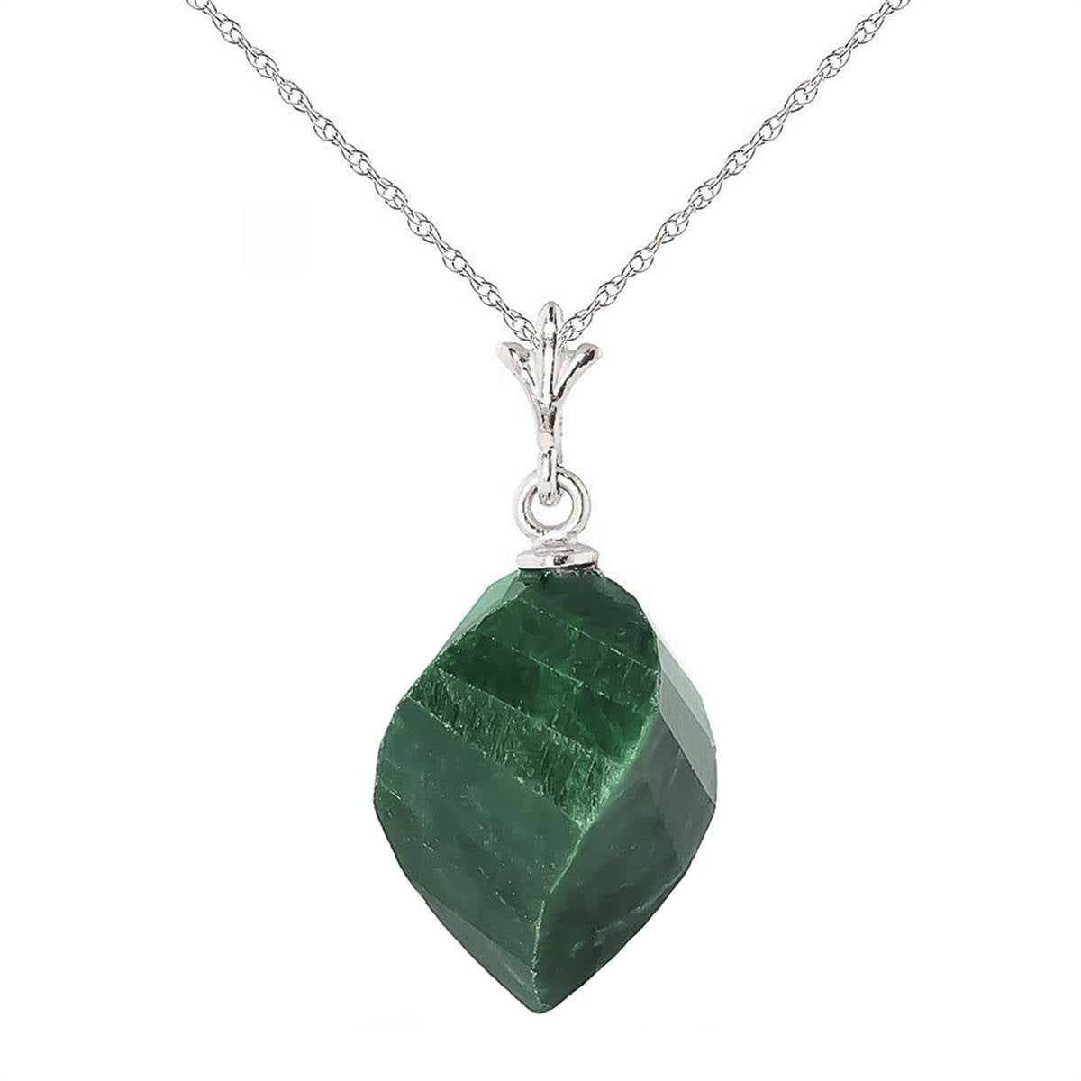 15.25 Carat 14K Solid White Gold Necklace Twisted Briolette Emerald