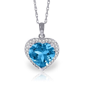 6.44 Carat 14K Solid White Gold Better Luck Blue Topaz Diamond Necklace