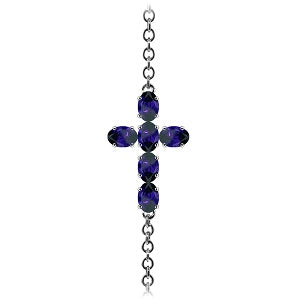 1.7 Carat 14K Solid White Gold Cross Bracelet Natural Sapphire