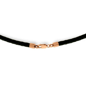 9 Carat 14K Solid Rose Gold Leather Necklace Pearl White Topaz