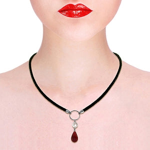 10.8 Carat 14K Solid White Gold Leather Necklace Pearl Ruby