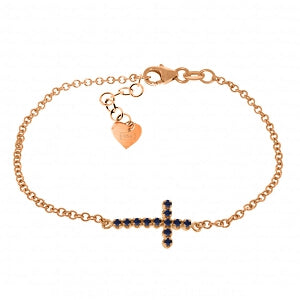 0.3 Carat 14K Solid Rose Gold Cross Bracelet Round Sapphire