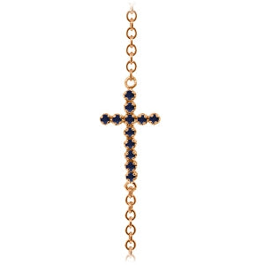 0.3 Carat 14K Solid Rose Gold Cross Bracelet Round Sapphire
