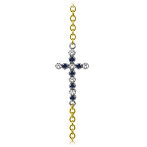 0.24 Carat 14K Solid Yellow Gold Cross Bracelet Diamond Sapphire