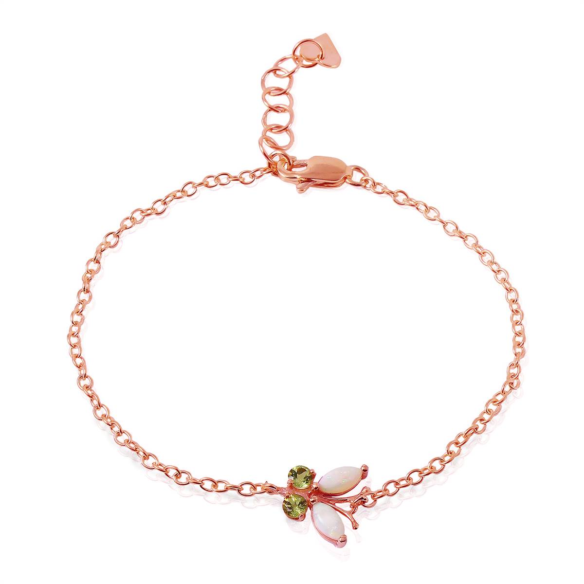 0.6 Carat 14K Solid Rose Gold Butterfly Bracelet Opal Peridot