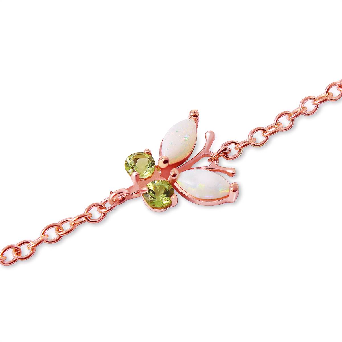 0.6 Carat 14K Solid Rose Gold Butterfly Bracelet Opal Peridot