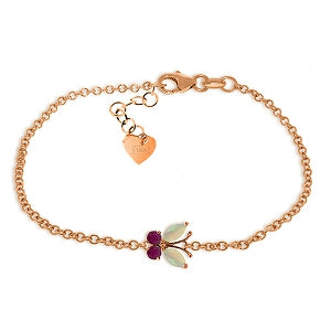 0.6 Carat 14K Solid Rose Gold Butterfly Bracelet Opal Ruby