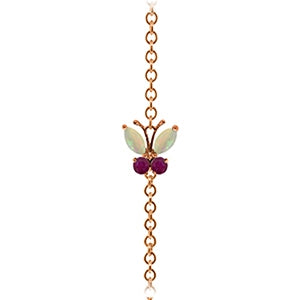 0.6 Carat 14K Solid Rose Gold Butterfly Bracelet Opal Ruby