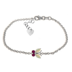 0.6 Carat 14K Solid White Gold Coming Down Love Opal Ruby Bracelet