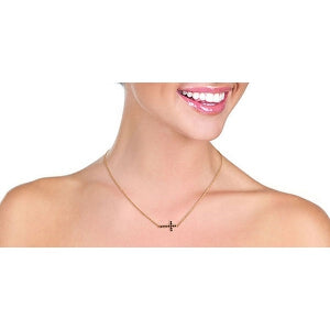 0.3 Carat 14K Solid Rose Gold Sapphire Horizontal Cross Necklace
