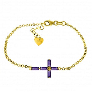 1.15 Carat 14K Solid Yellow Gold Horizontal Cross Amethyst Bracelet