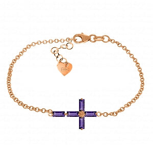 1.15 Carat 14K Solid Rose Gold Cross Baguette Amethyst Bracelet