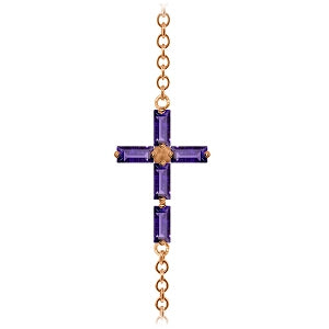 1.15 Carat 14K Solid Rose Gold Cross Baguette Amethyst Bracelet