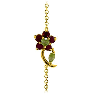 0.87 Carat 14K Solid Yellow Gold Flower Bracelet Ruby Peridot