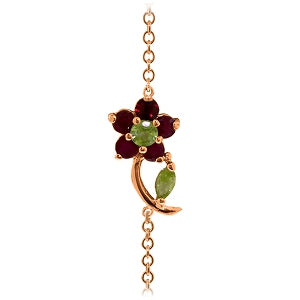 0.87 Carat 14K Solid Rose Gold Flower Bracelet Ruby Peridot
